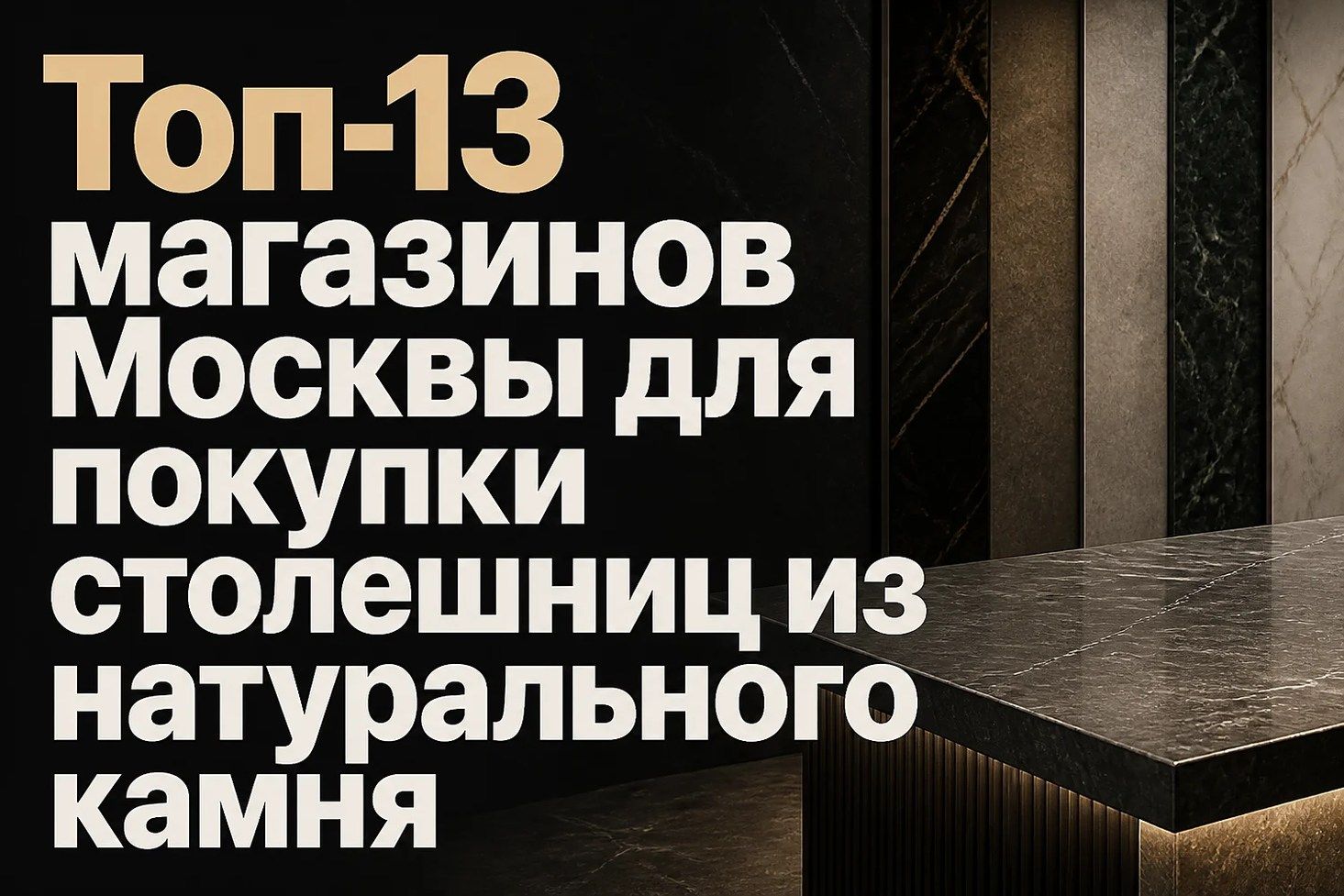 Стильная столешница из темного натурального камня на фоне вертикальных образцов каменных плит в интерьере