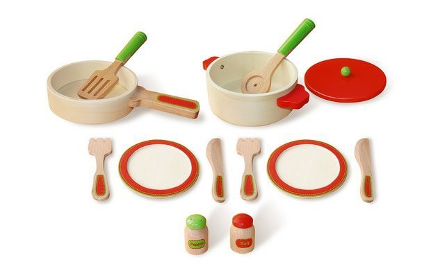 Chad Valley Chad Valley Wooden Pots and Pans Playset Kitchen Collection Seven Piece Set 7425124939938 