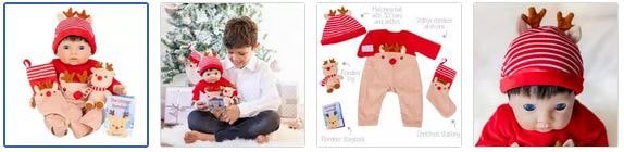 Chad Valley Tiny Treasures Baby Doll Reindeer Christmas Eve Box Images