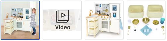 Chad Valley Wooden Kitchen With Breakfast Bar - Cream (2023 version) Images