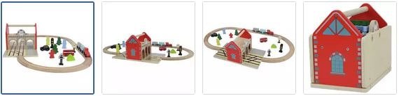Chad Valley Wooden Carry Train Station Set Images