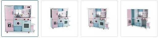 chad valley wooden deluxe pink and blue kitchen