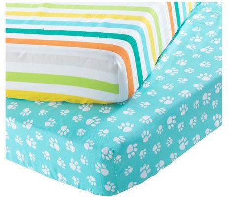 Chad Valley Stripe And Paw Print Fitted Sheet Toddler