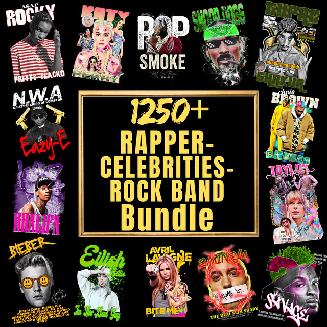 1,250+ Celebrity & Music Bundle — Rapper, Rock & Pop Icons | 300 DPI DTF PNG preview