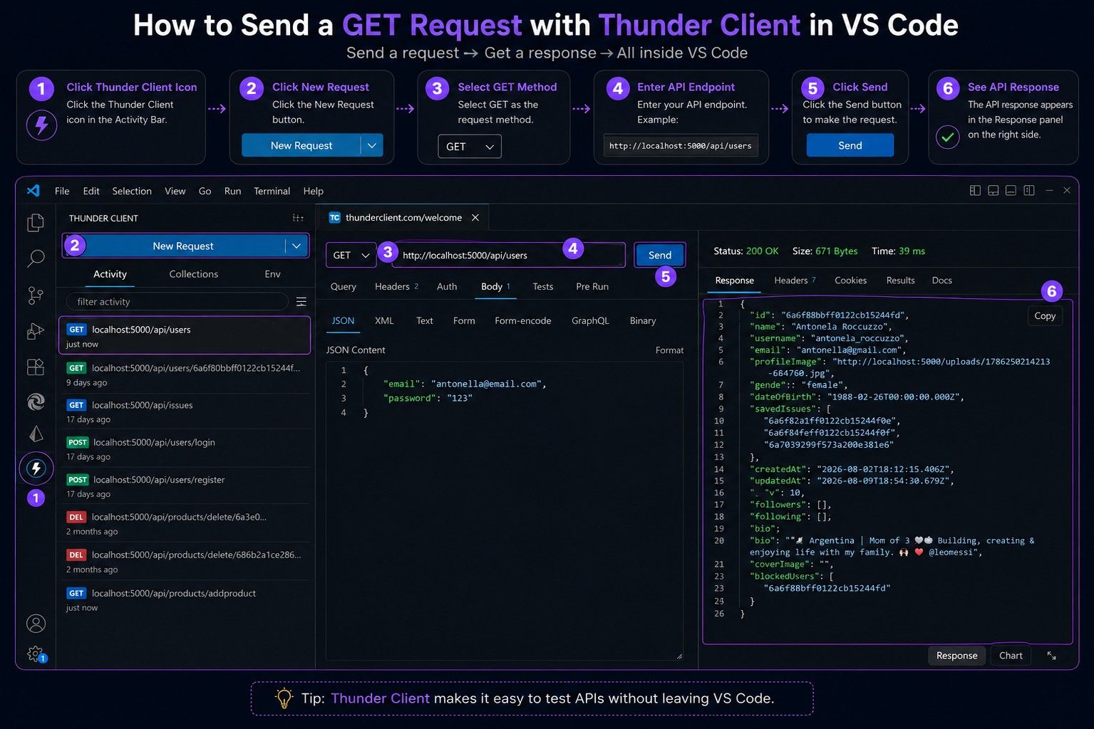 Send a GET Request with Thunder Client