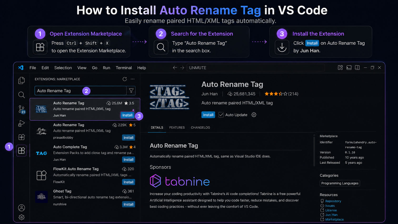 Auto Rename Tag Installation