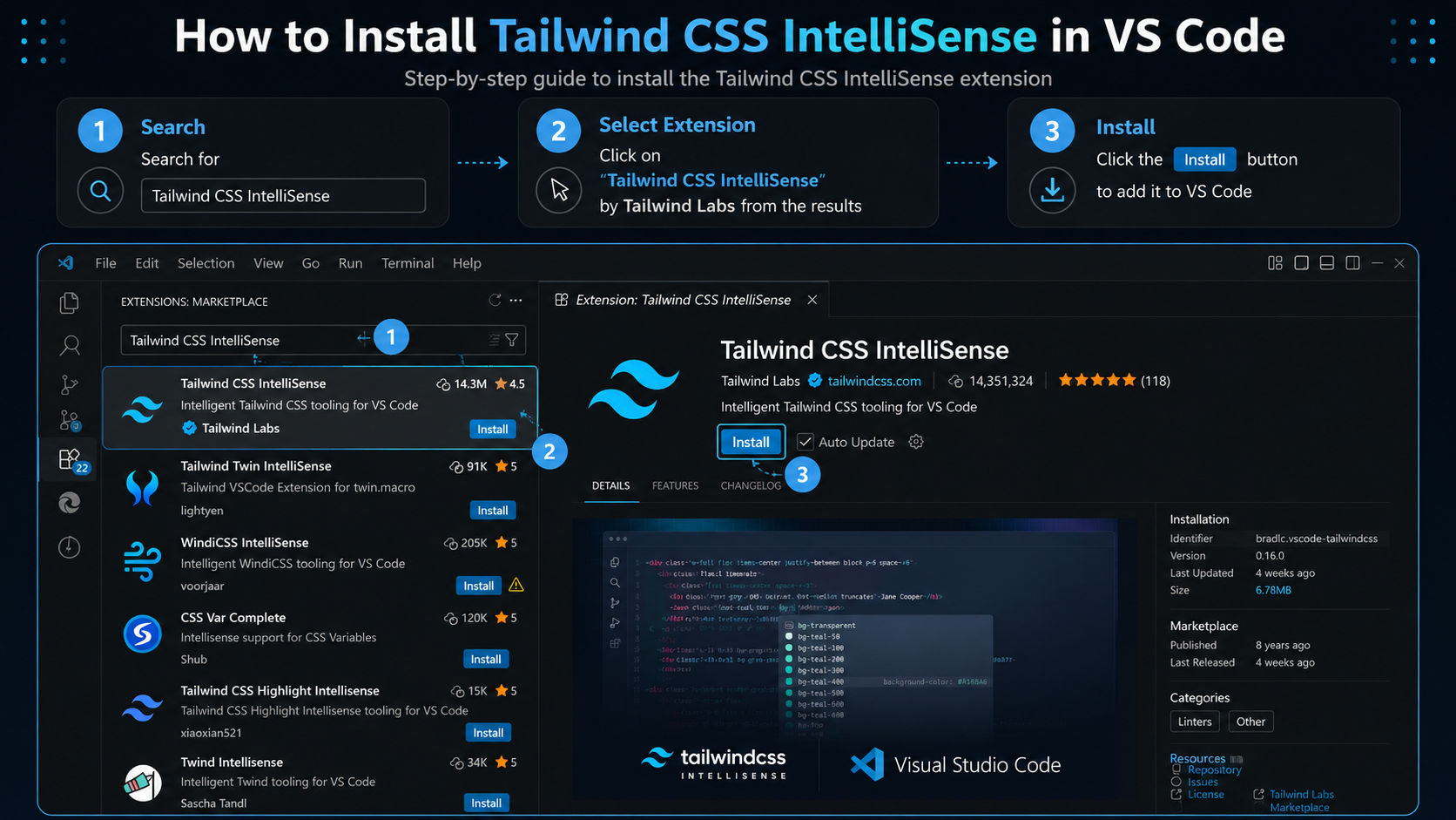 Tailwind CSS IntelliSense Installation