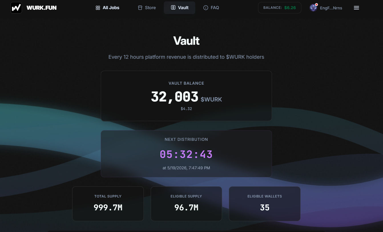 Screenshot of the live Vault page (showing balance, and countdown)