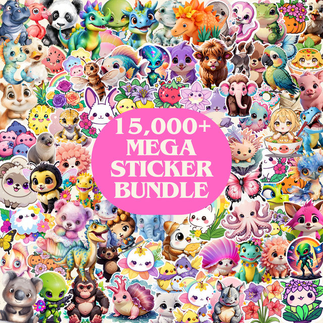 15,000+ Mega Sticker Bundle | Cute Kawaii Animals PNG | Print Ready | Commercial Use | POD Design preview