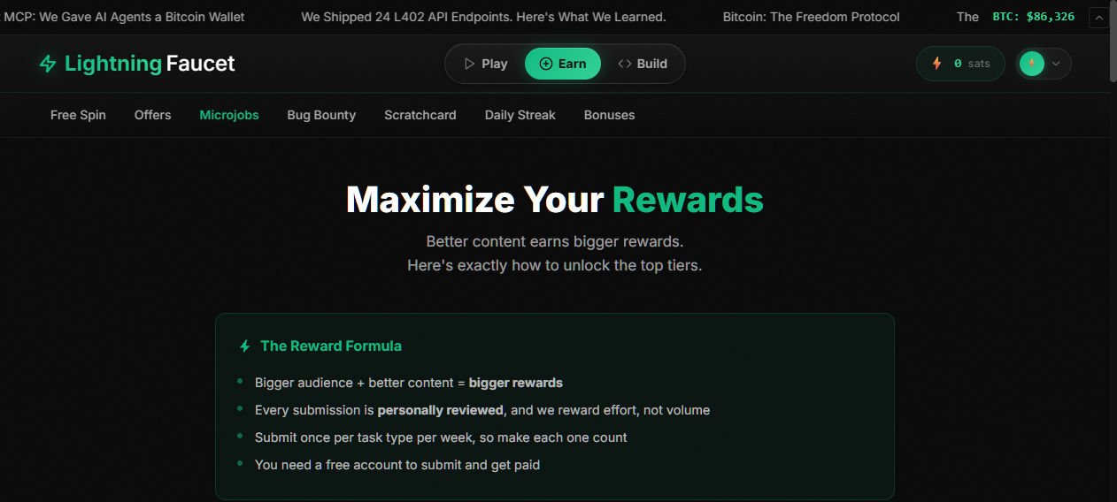 Lightning Faucet official microjob tips with reward tiers and quality rules