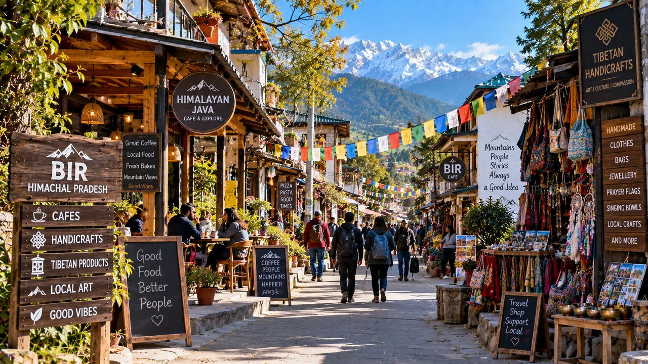 Local market and cafes in Bir Himachal Pradesh