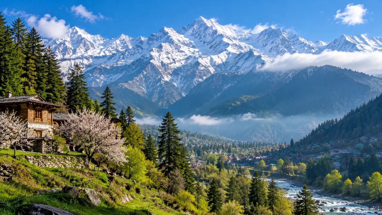 Snow-covered Himalayan mountains and scenic valleys in Himachal Pradesh