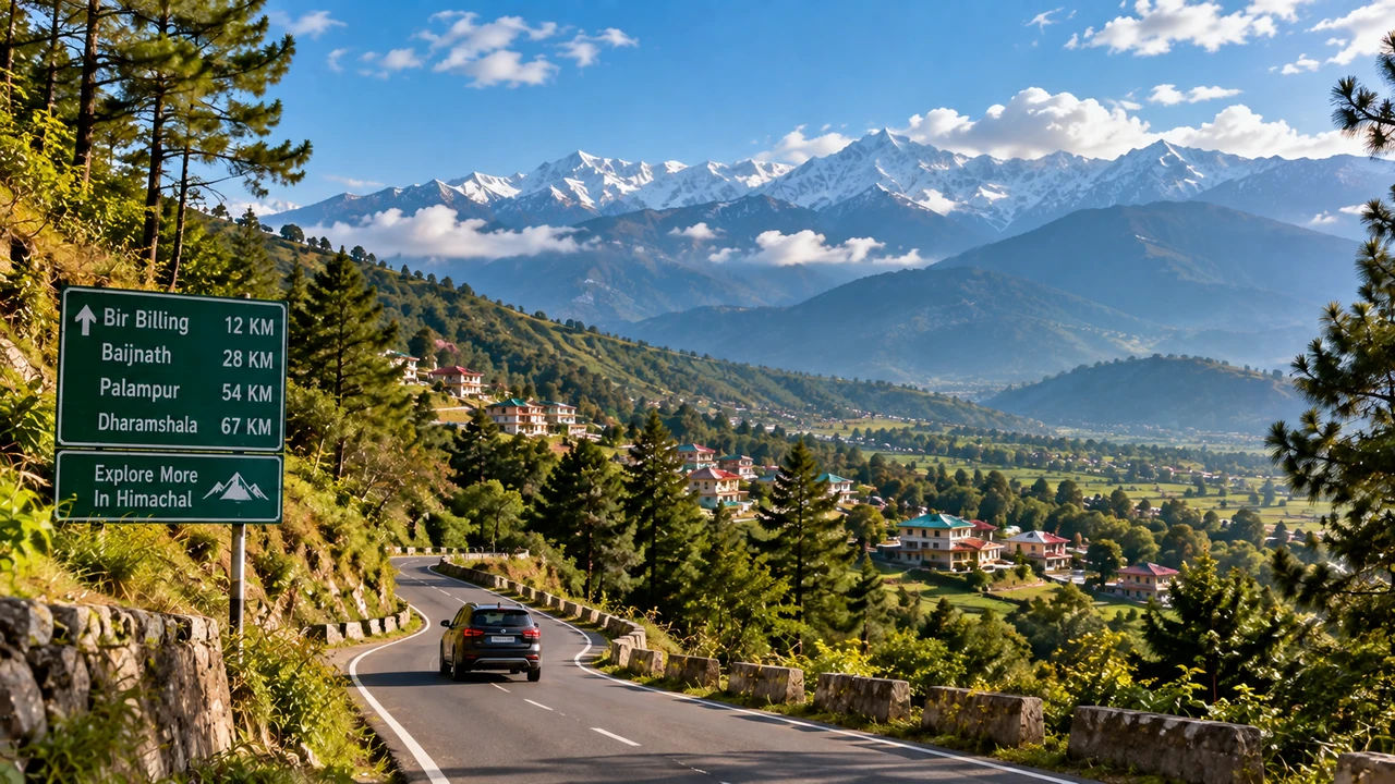 Scenic road toward Bir Billing through Kangra Valley