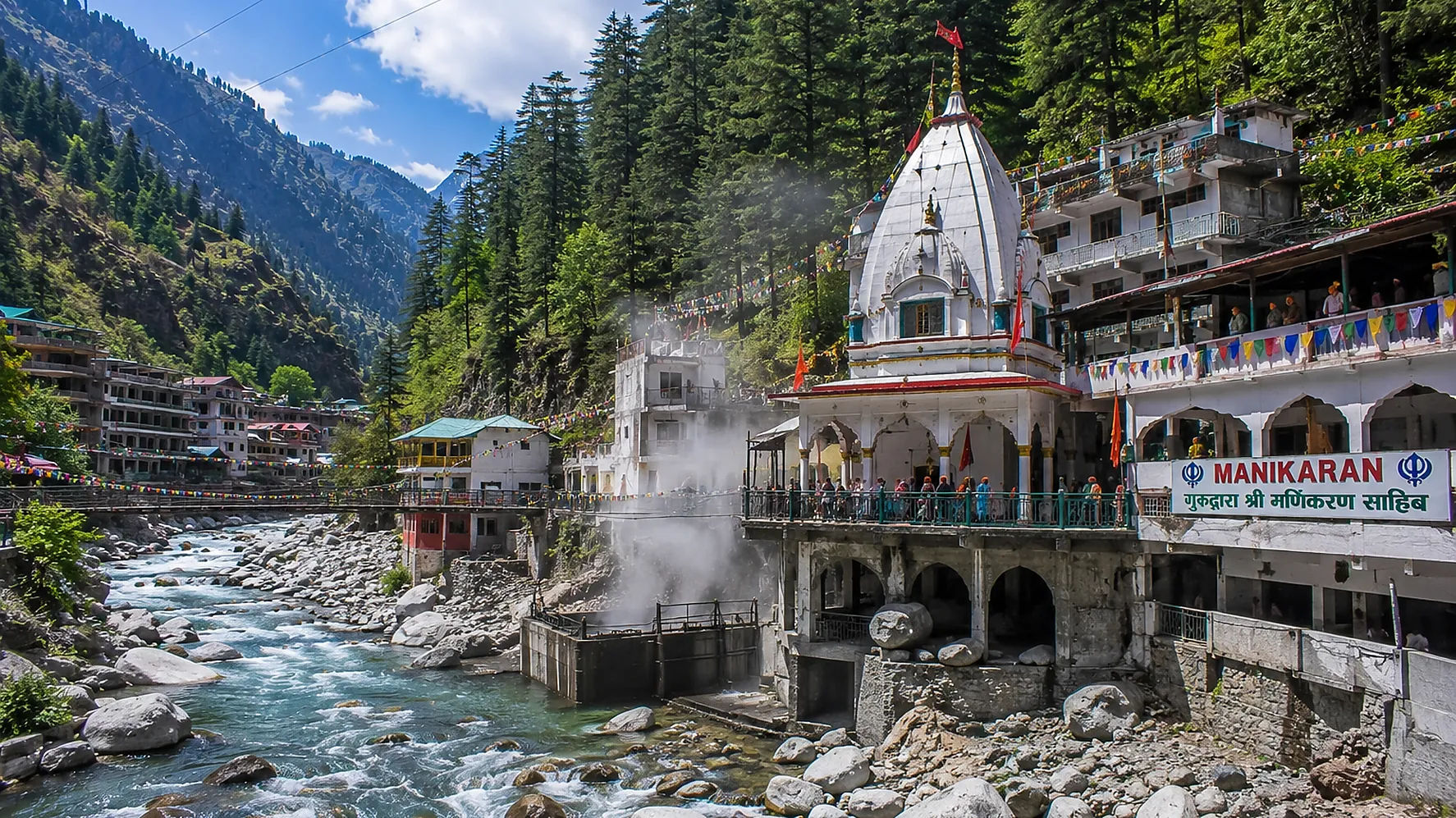 Kasol village and Parvati River near Manali