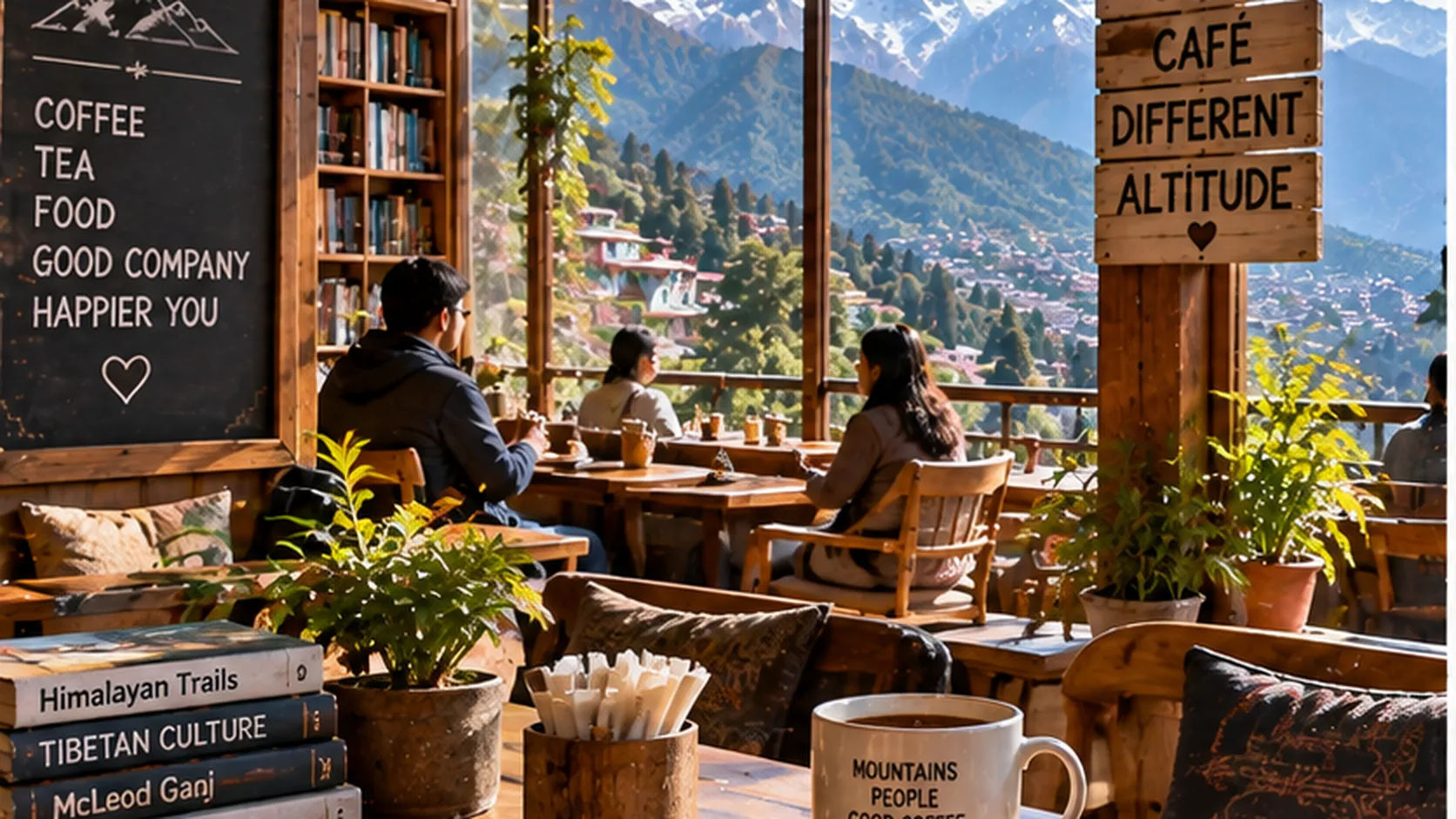 Mountain café overlooking the Himalayas in McLeod Ganj