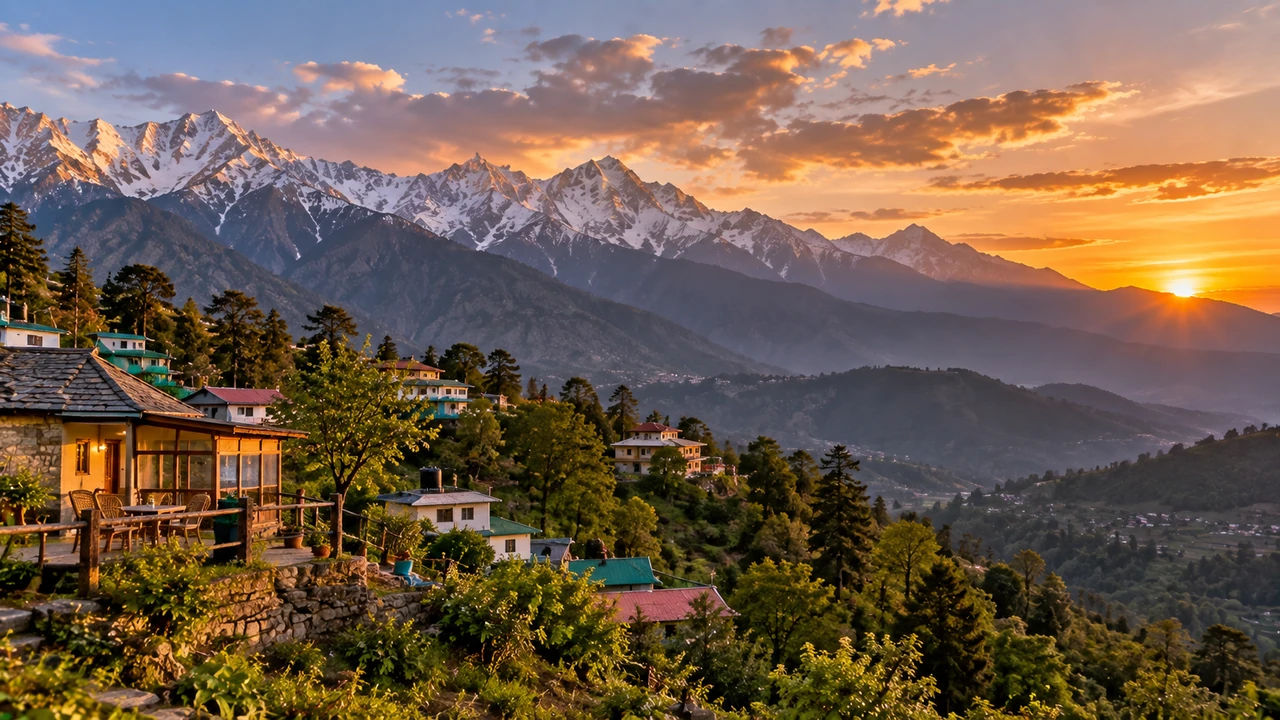 Naddi village near McLeod Ganj overlooking Dhauladhar mountains