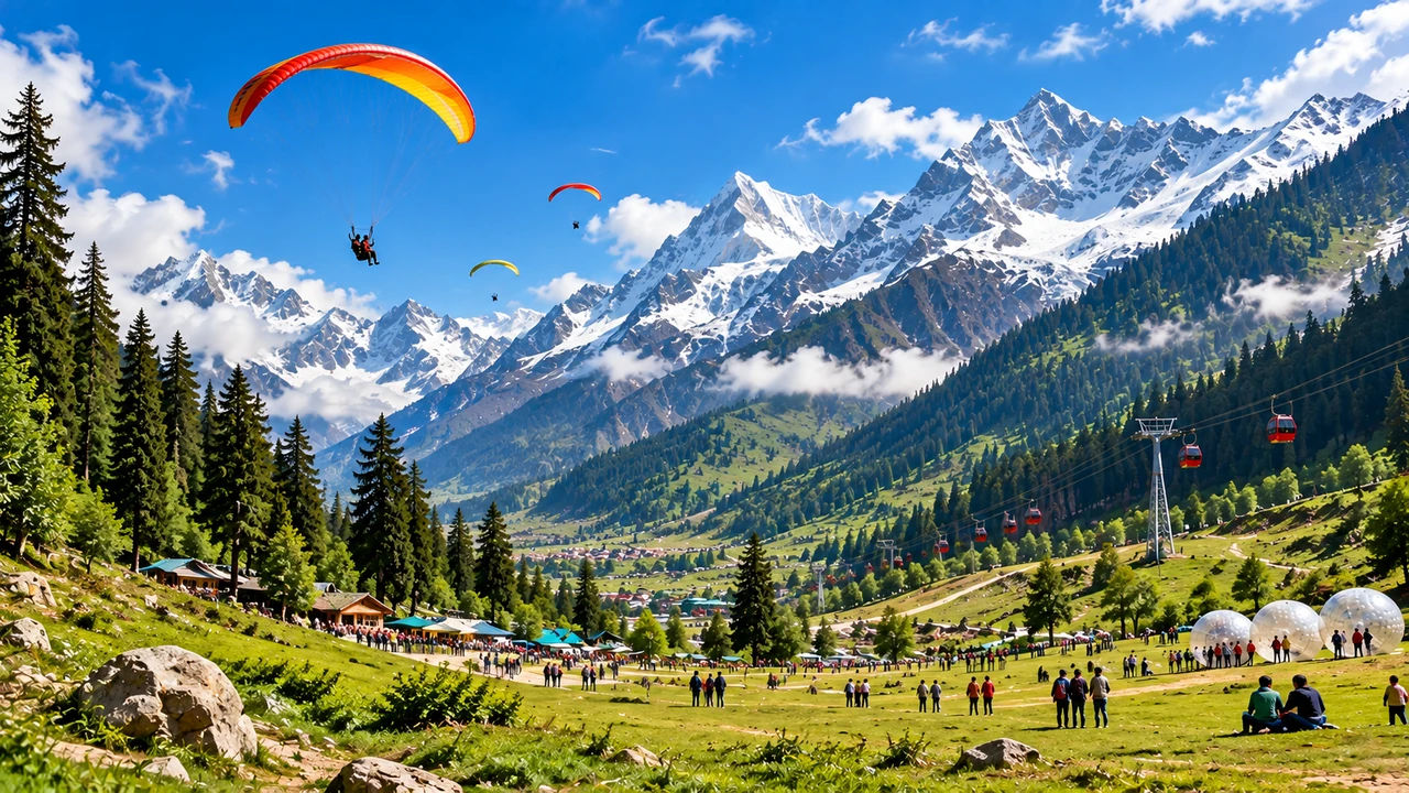 Solang Valley near Manali surrounded by snow-covered Himalayan mountains