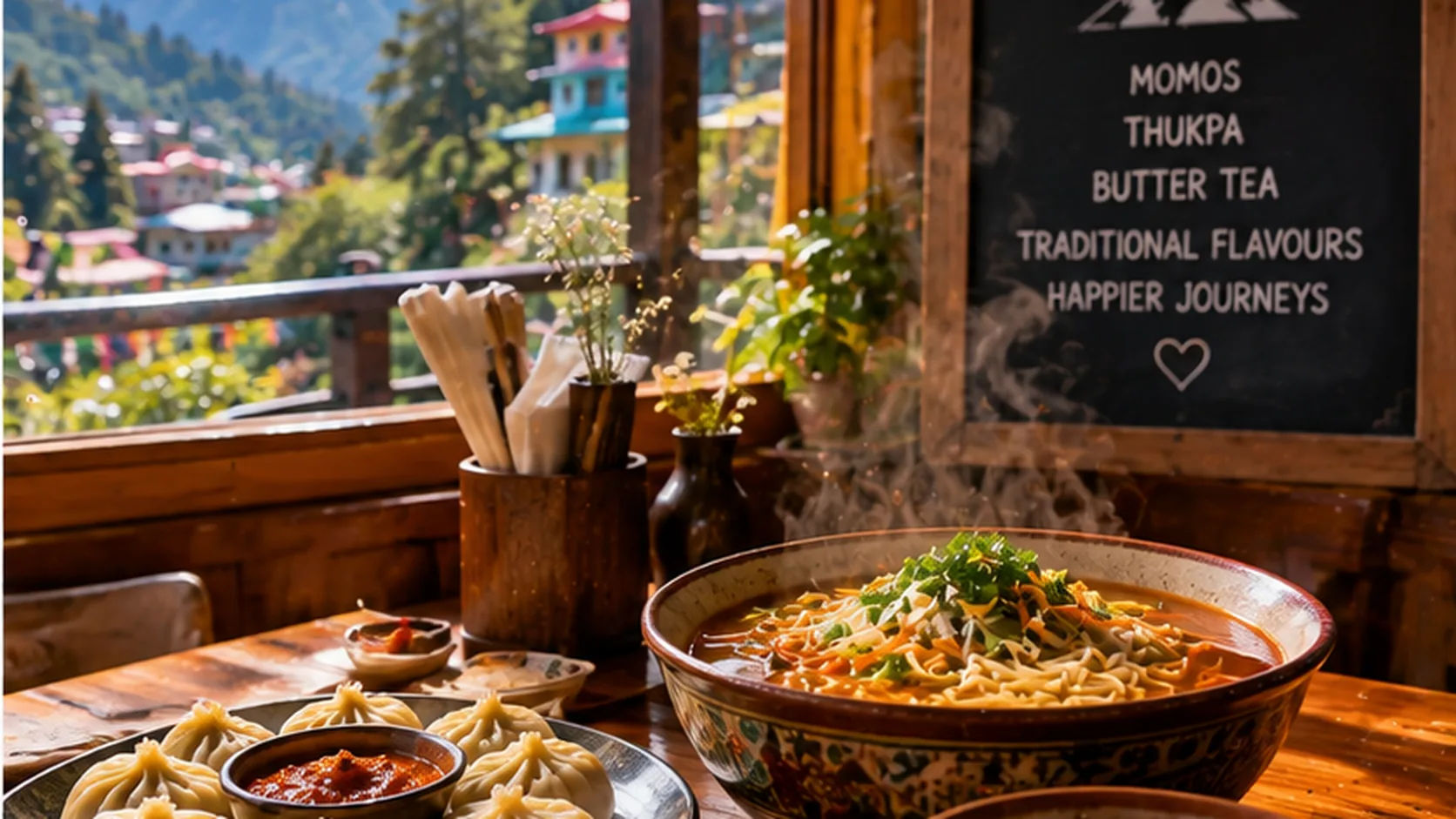 Tibetan food including momos and thukpa in McLeod Ganj