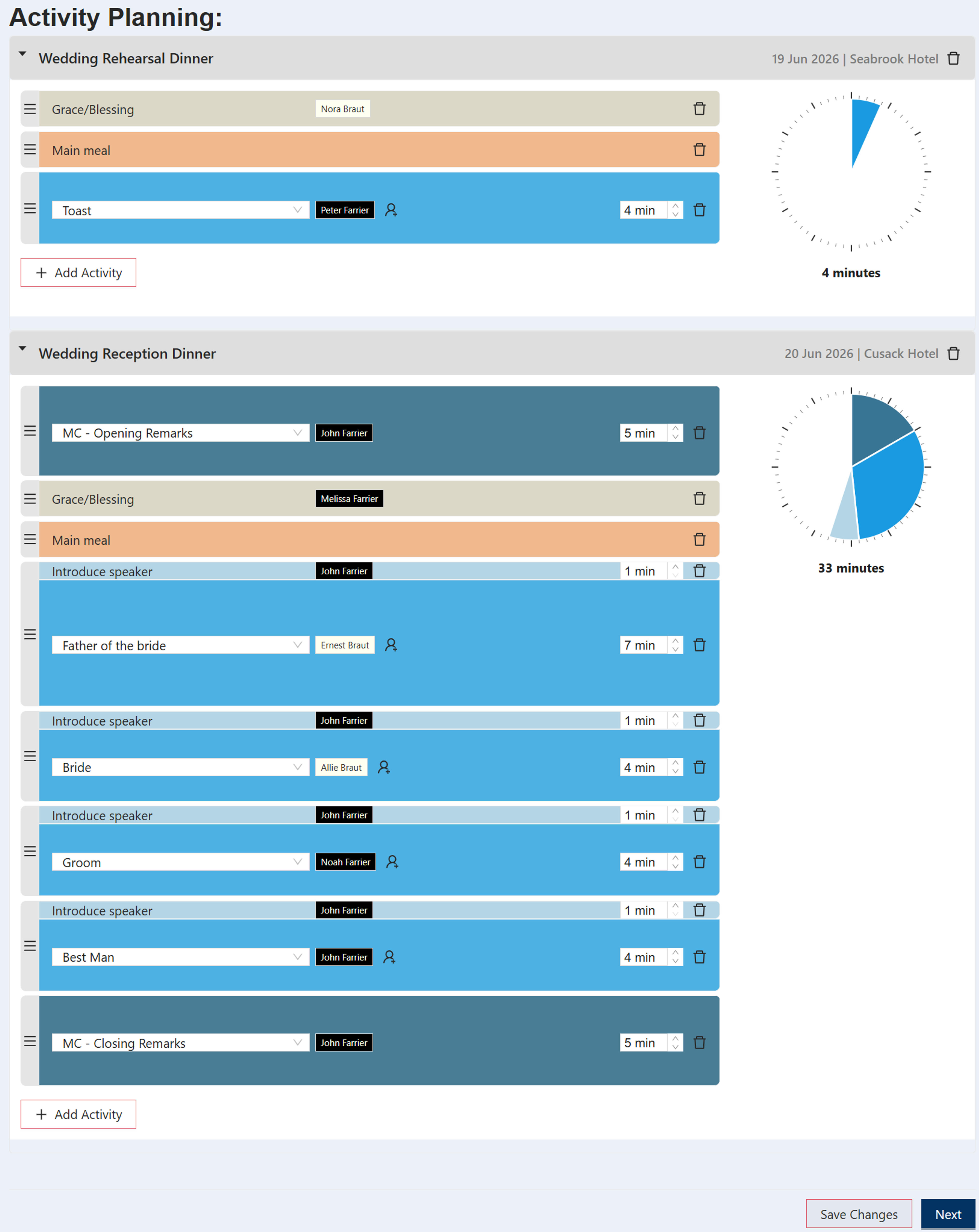 Planning tool interface showing speech planning capabilities