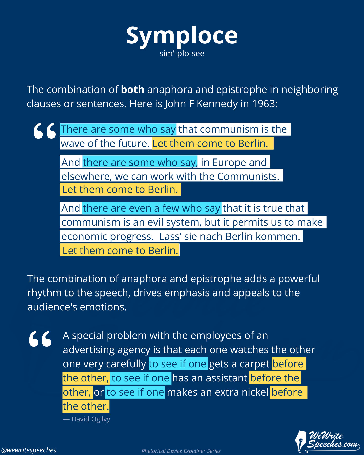 WeWriteSpeeches rhetorical device explainer card on symploce