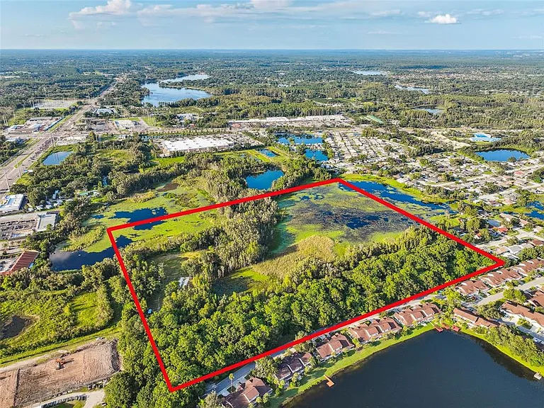 Aerial view of the lakefront property