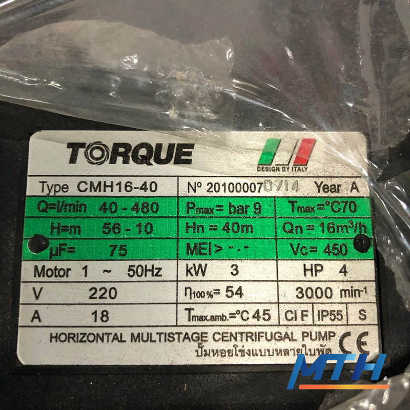 รูปภาพสินค้า ปั๊มน้ำMultistage TORQUE CMH16-40 5ใบพัด/4Hp/2" (ไม่รวมถังอุปกรณ์) WP-