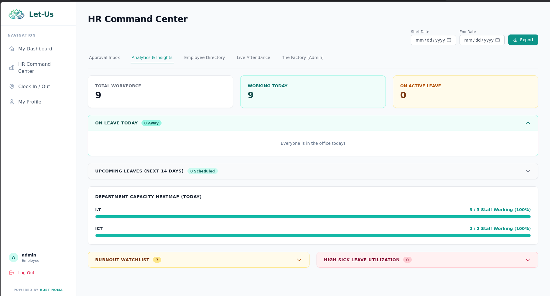Let-Us HR Command Center Dashboard