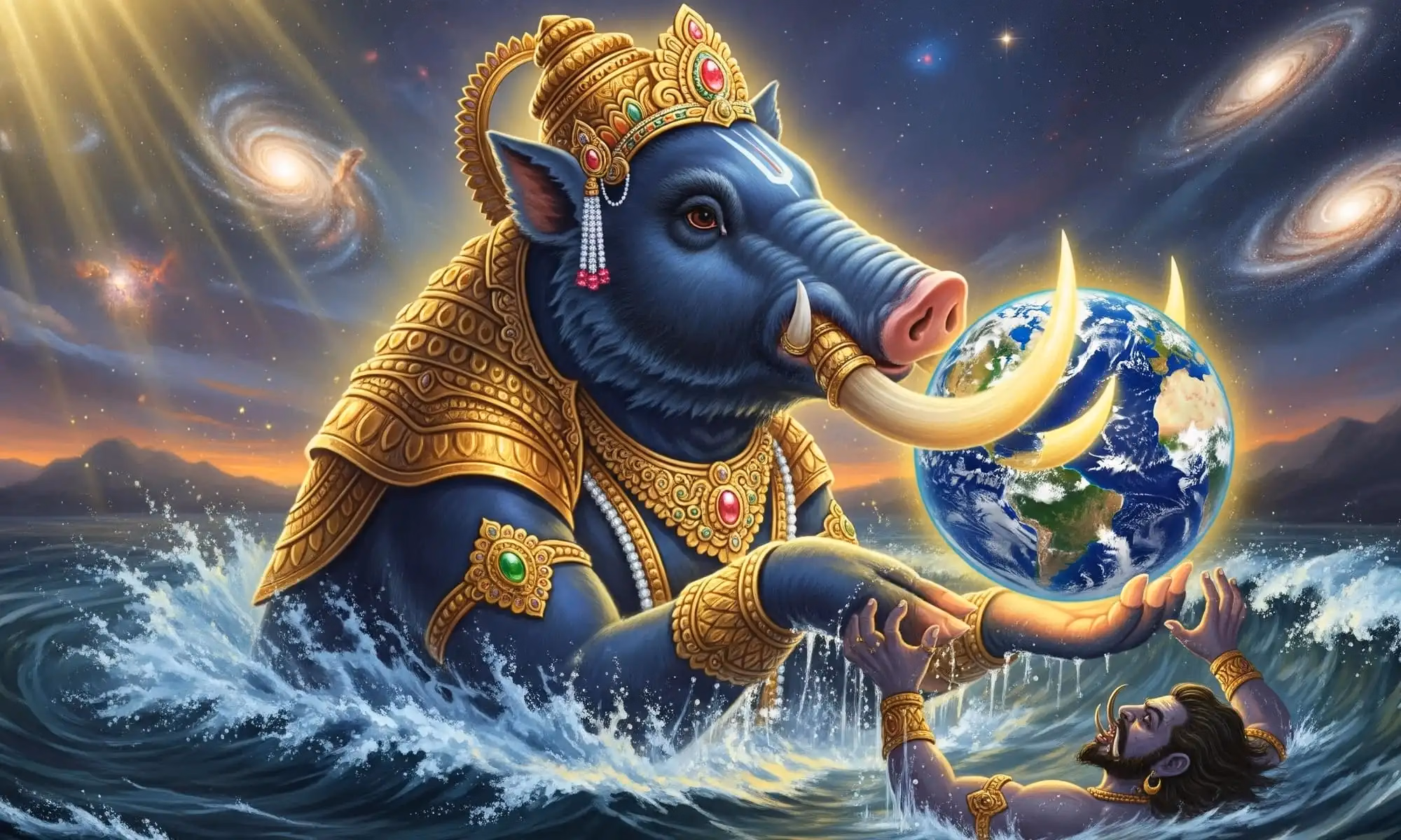 Varaha Avatar: The Cosmic Boar Who Lifted the Earth from the Depths