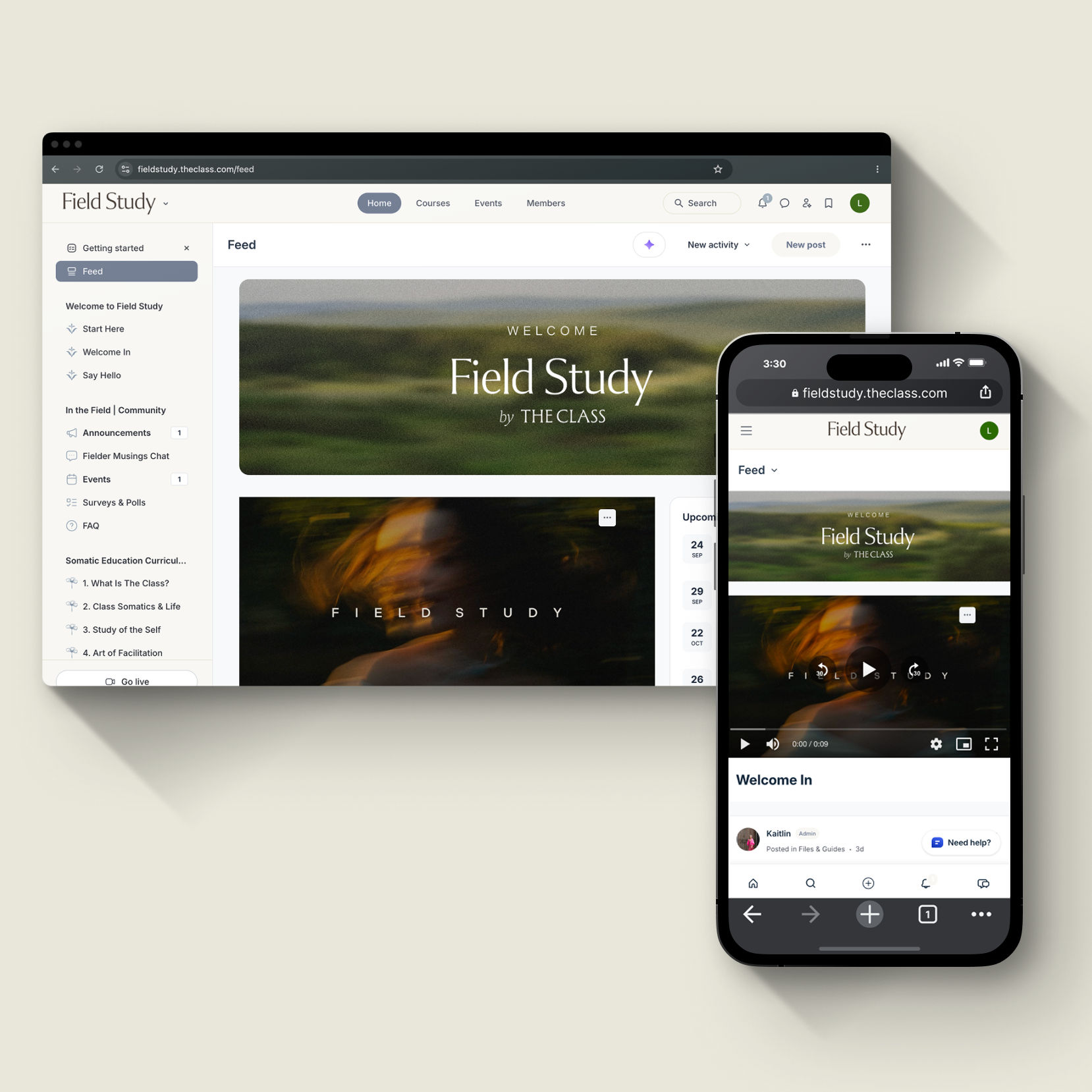 Screenshots of the web and app experience of Field Study by The Class