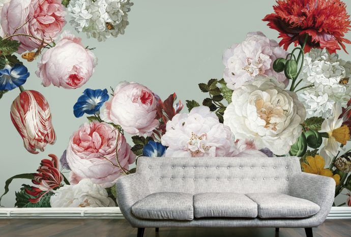 behang met grote bloemen