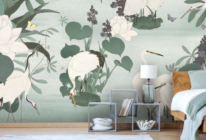 kraanvogels op behang