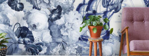 Delfts blauw bloemenbehang