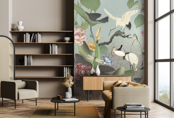 behang met kraanvogels