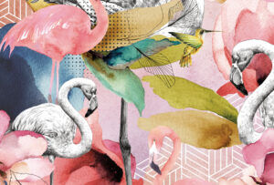 flamingo op behang