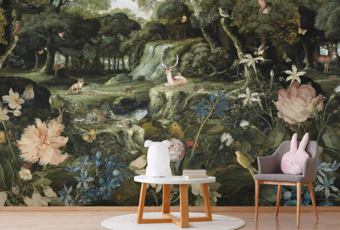 behang met dieren in een bos