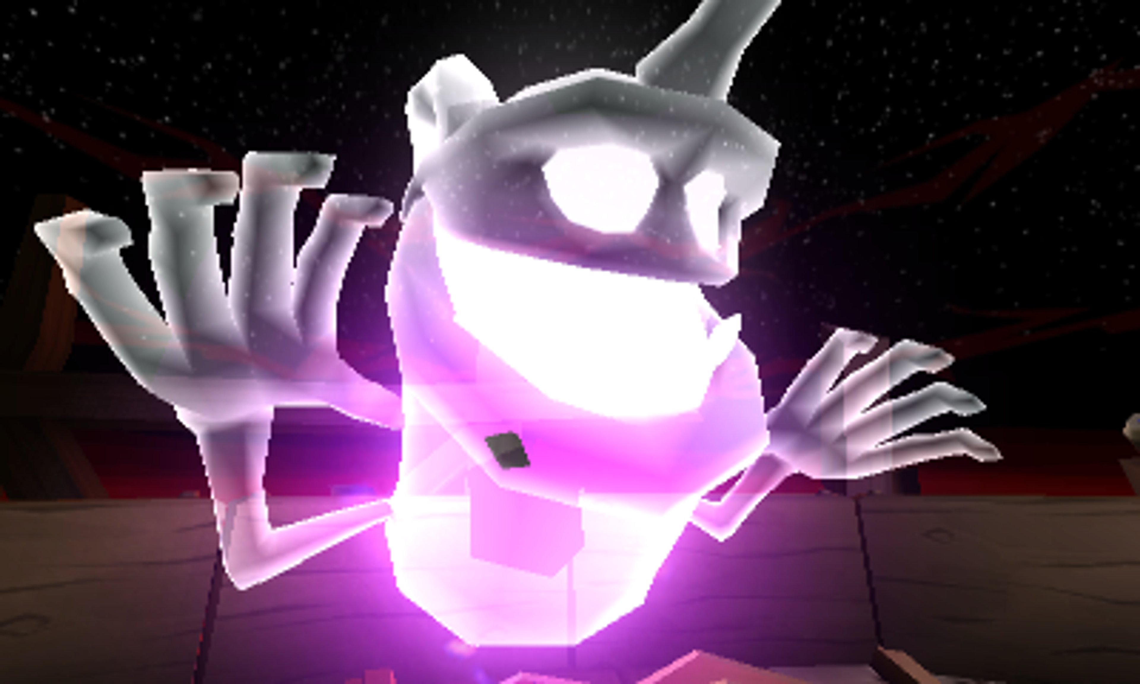 A powerful, ghostly entity with three horns and a glowing, purple aura