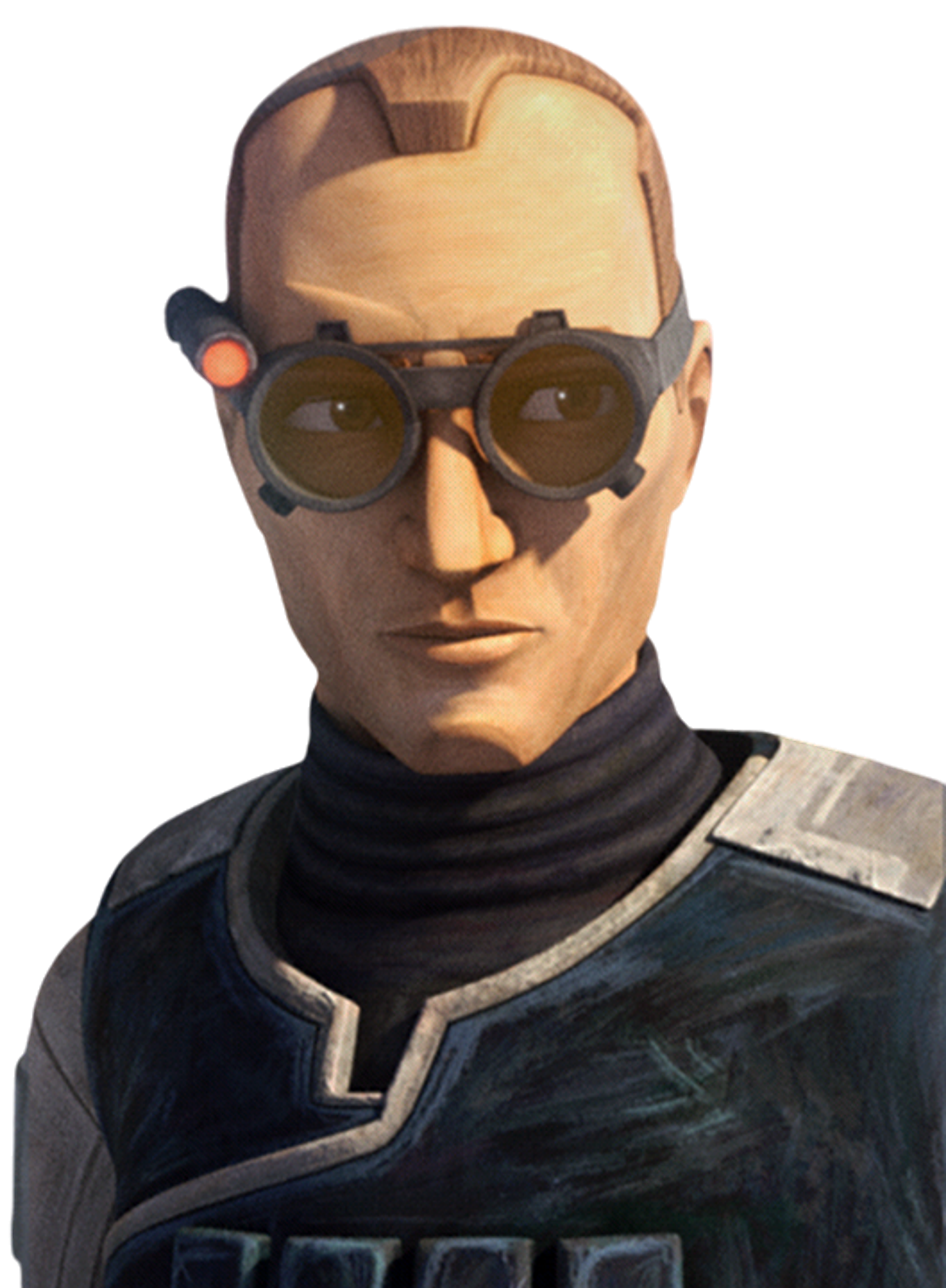 A clone commando character from the Star Wars universe named Tech, with a lean build, goggles, and a distinctive facial structure.
