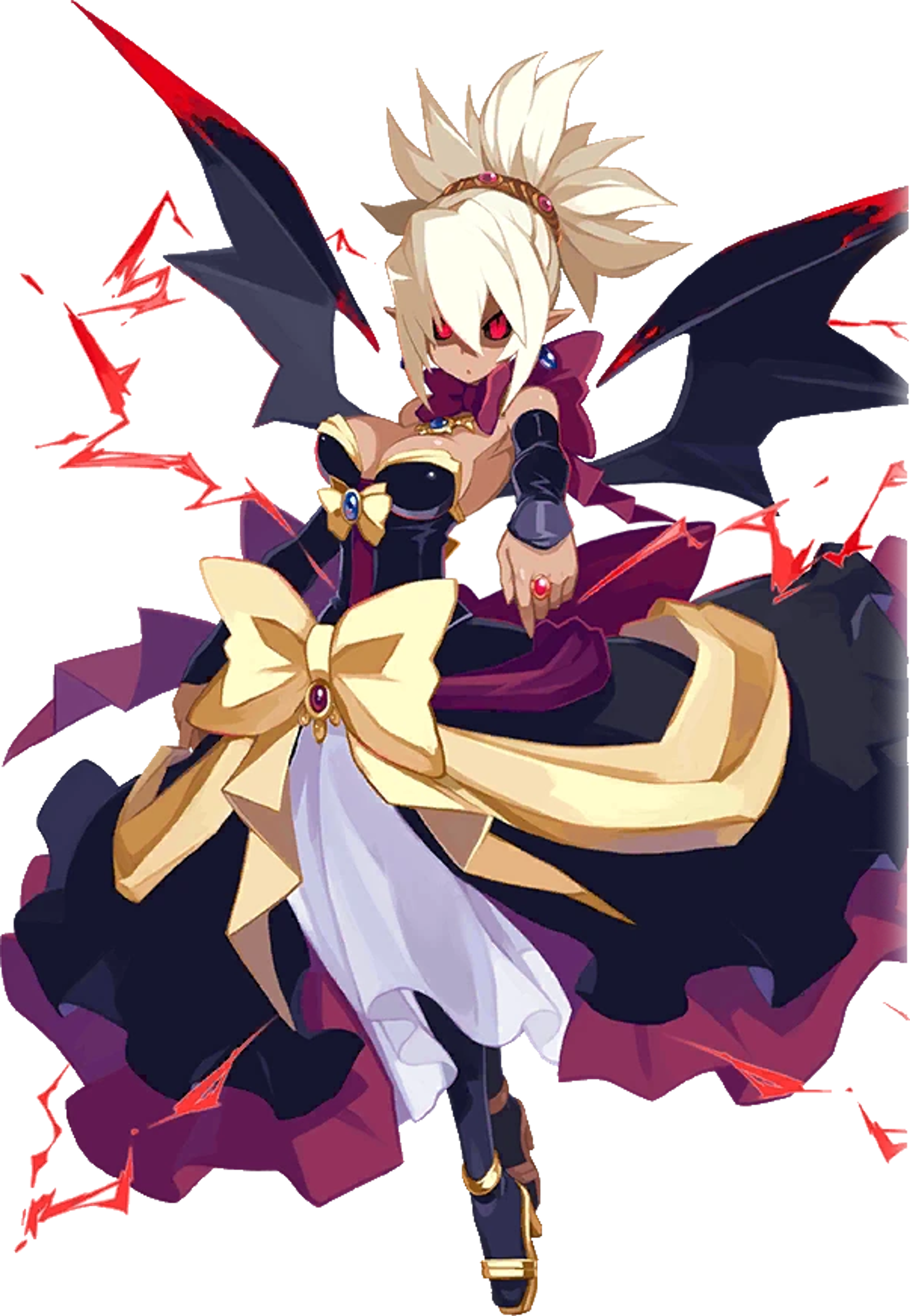 An anime-style character with white hair, a red and black outfit, and a serious expression.