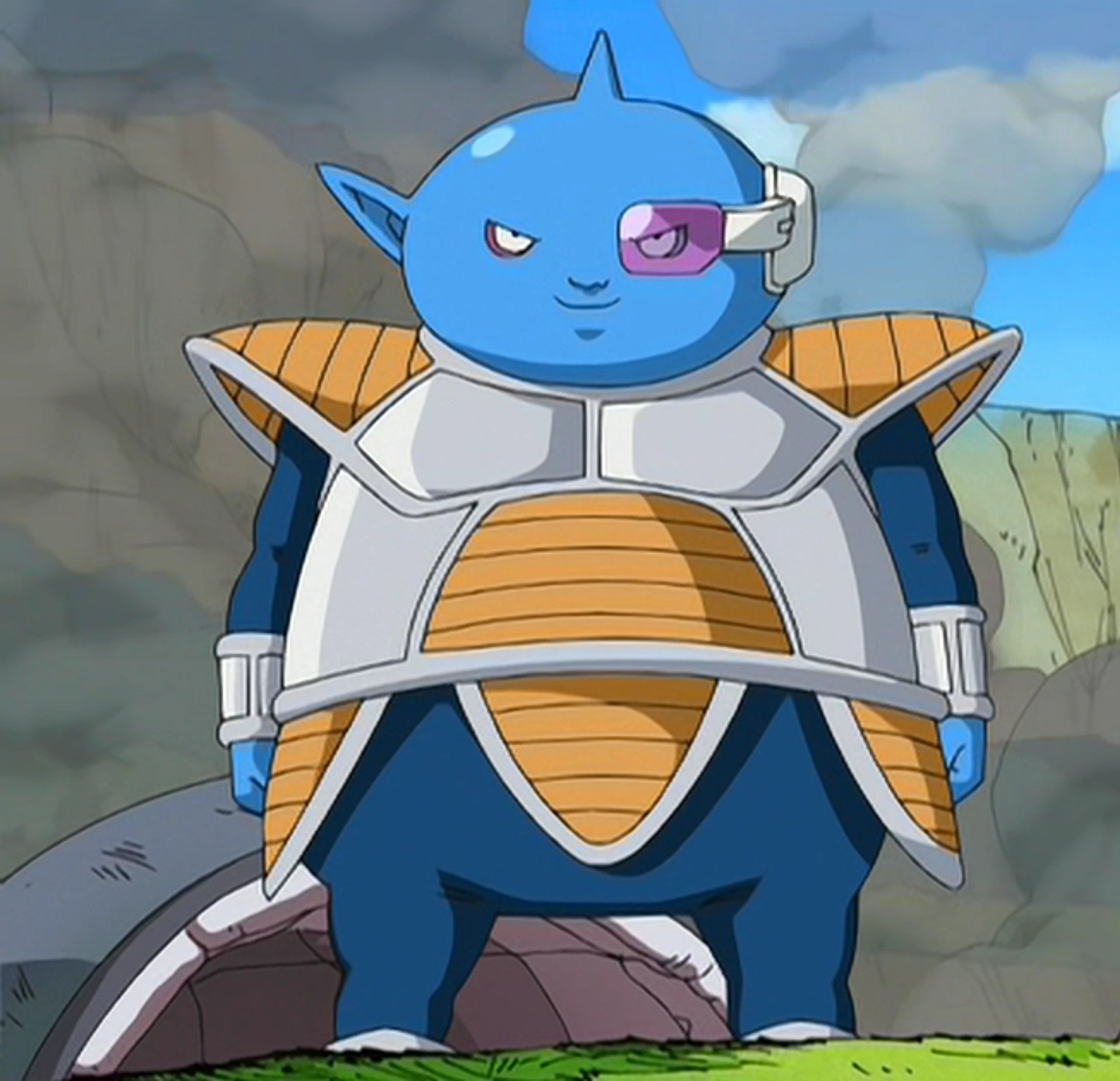 A powerful blue-skinned humanoid character in Frieza Force battle armor