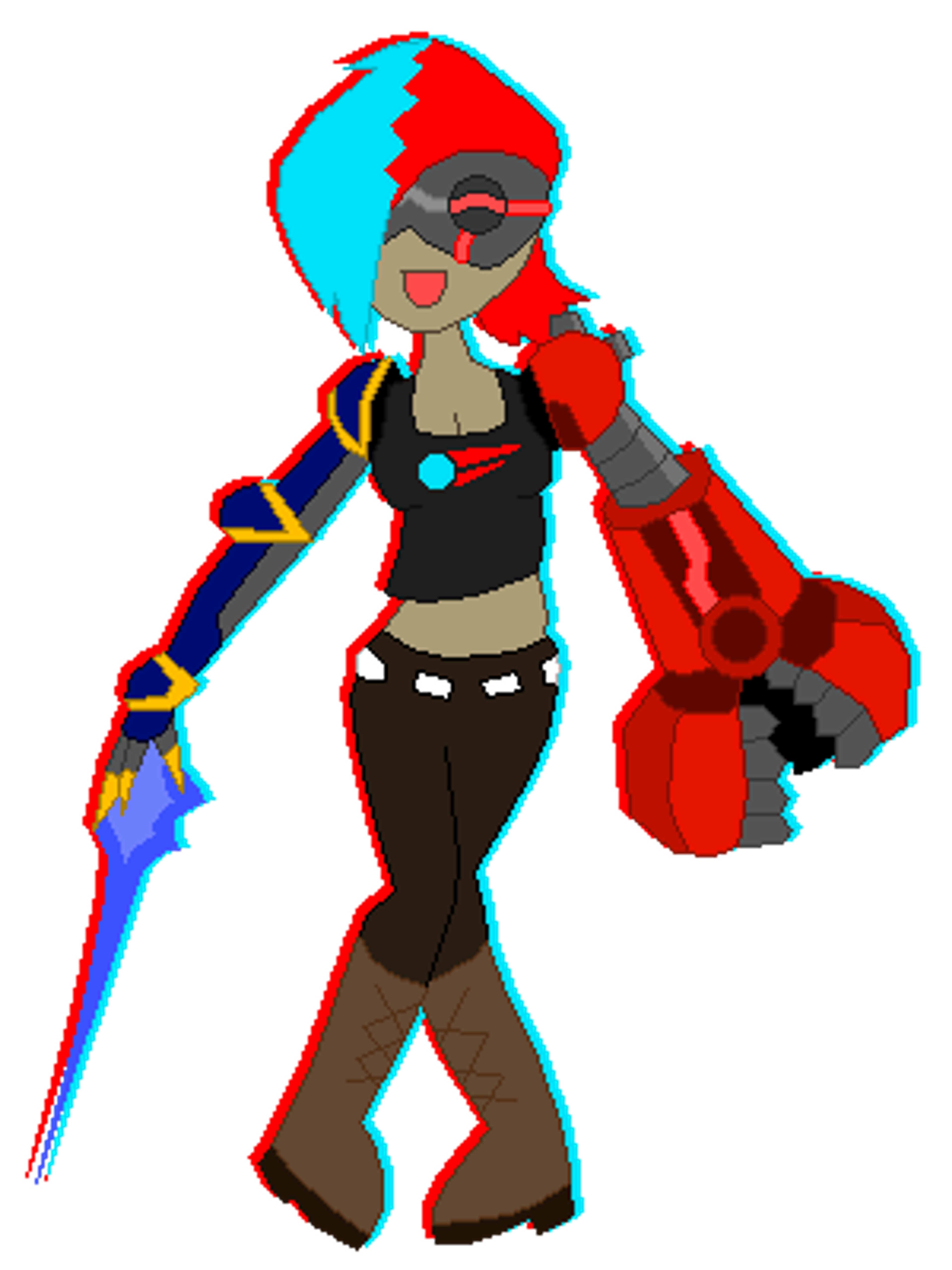 A cybernetically-enhanced woman in a fighting stance