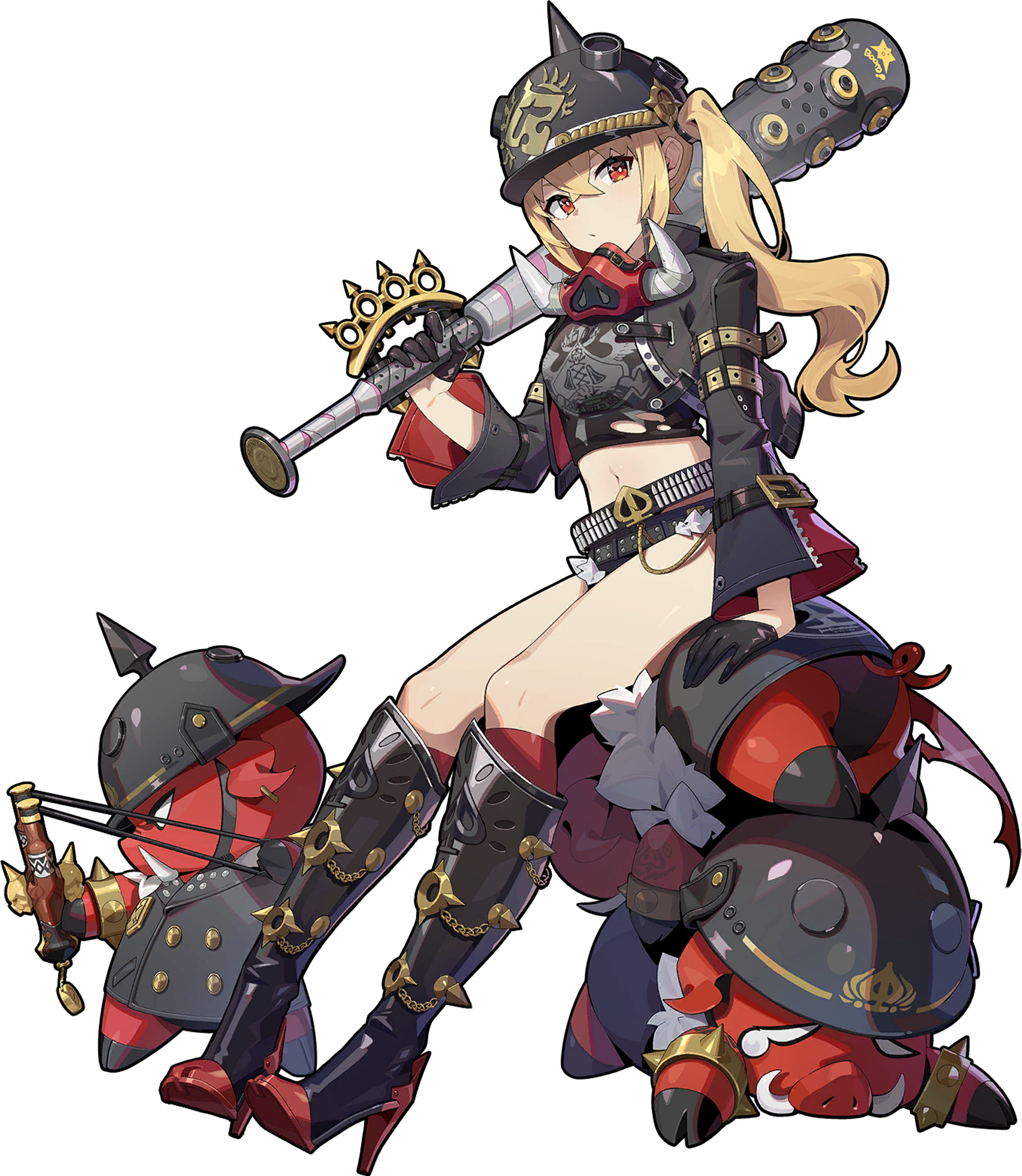 A confident and capable young woman in a unique combat outfit, wielding advanced weaponry.