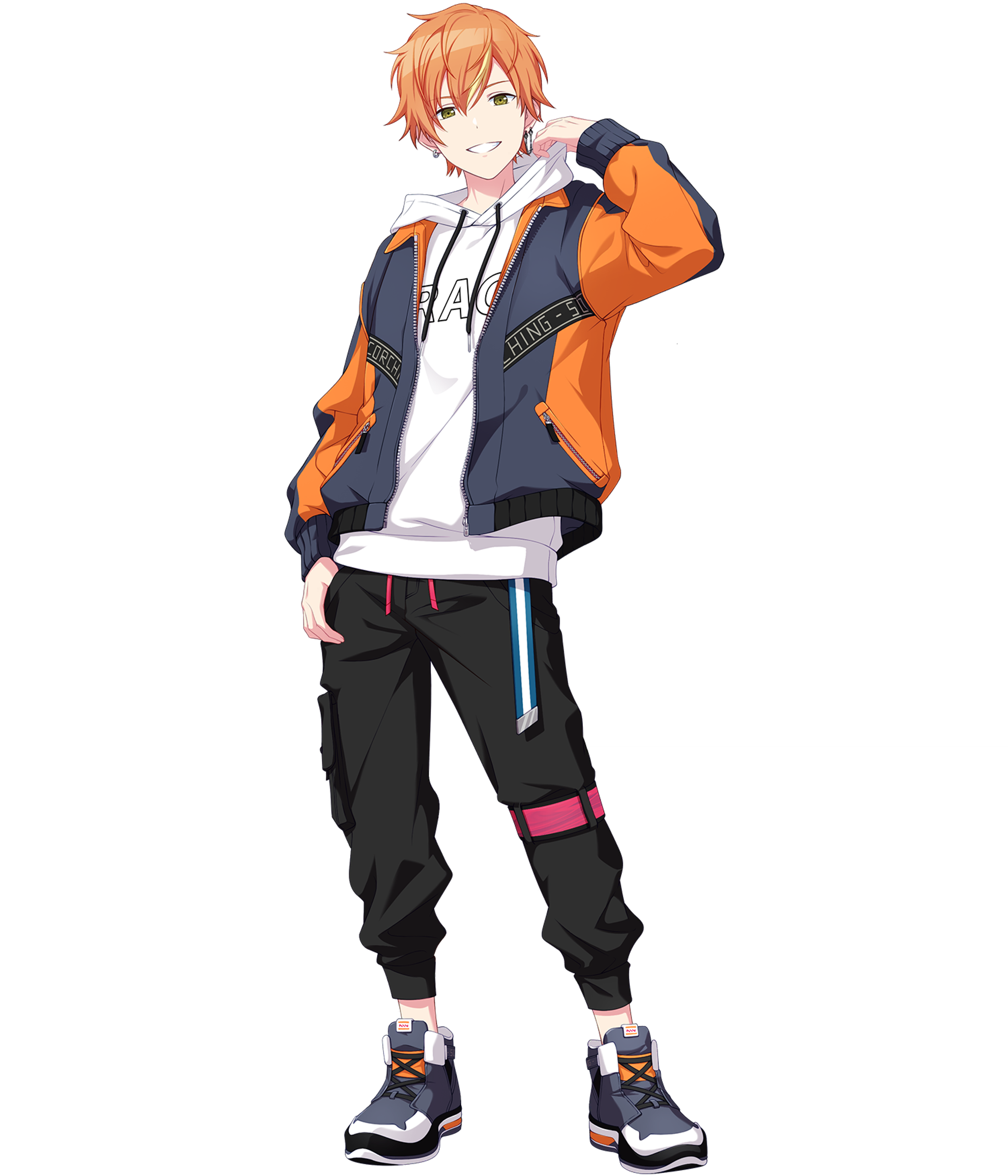 A young male character with orange hair wearing a casual outfit