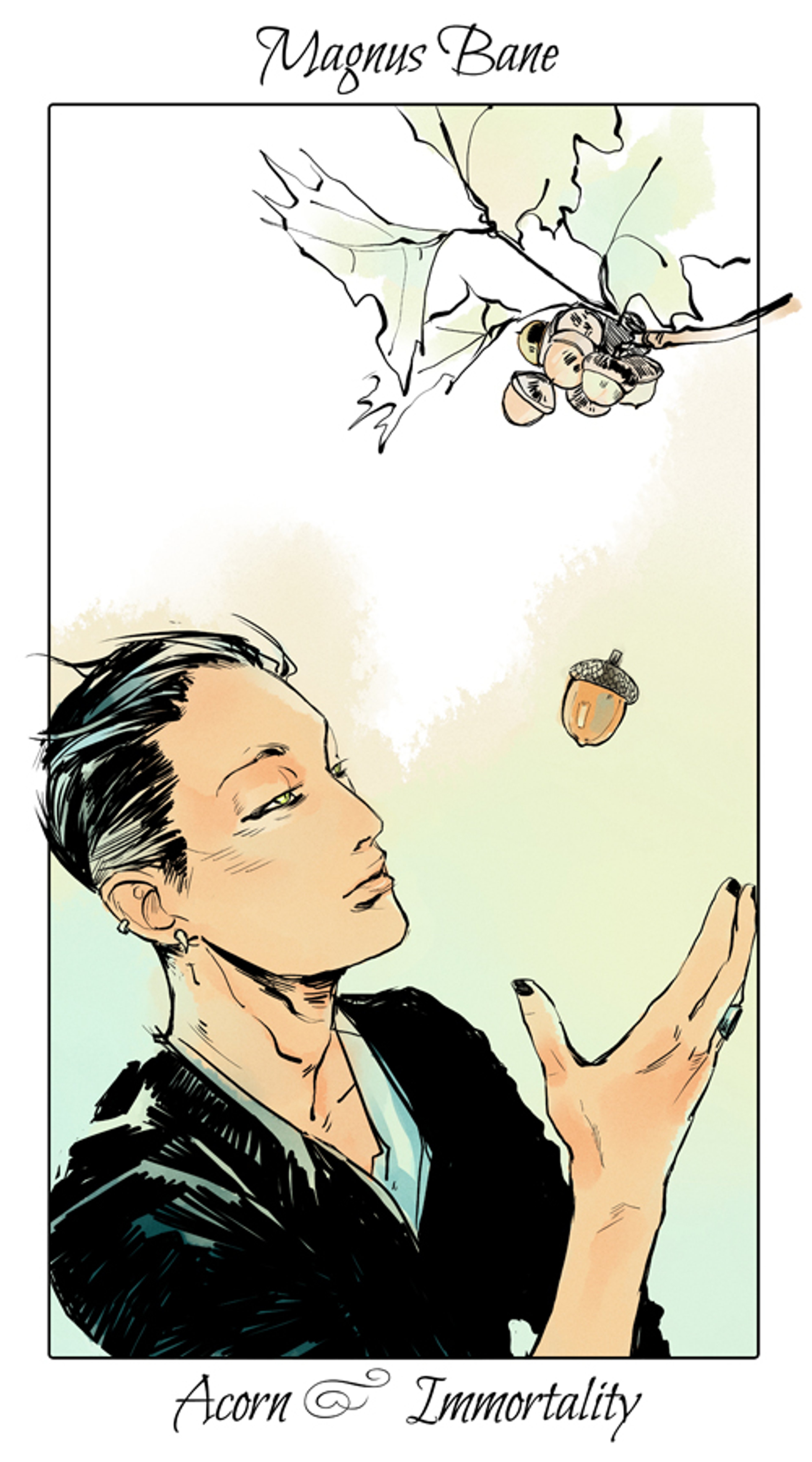 A man with cat-like eyes and a stylish appearance looking up at something in the sky.