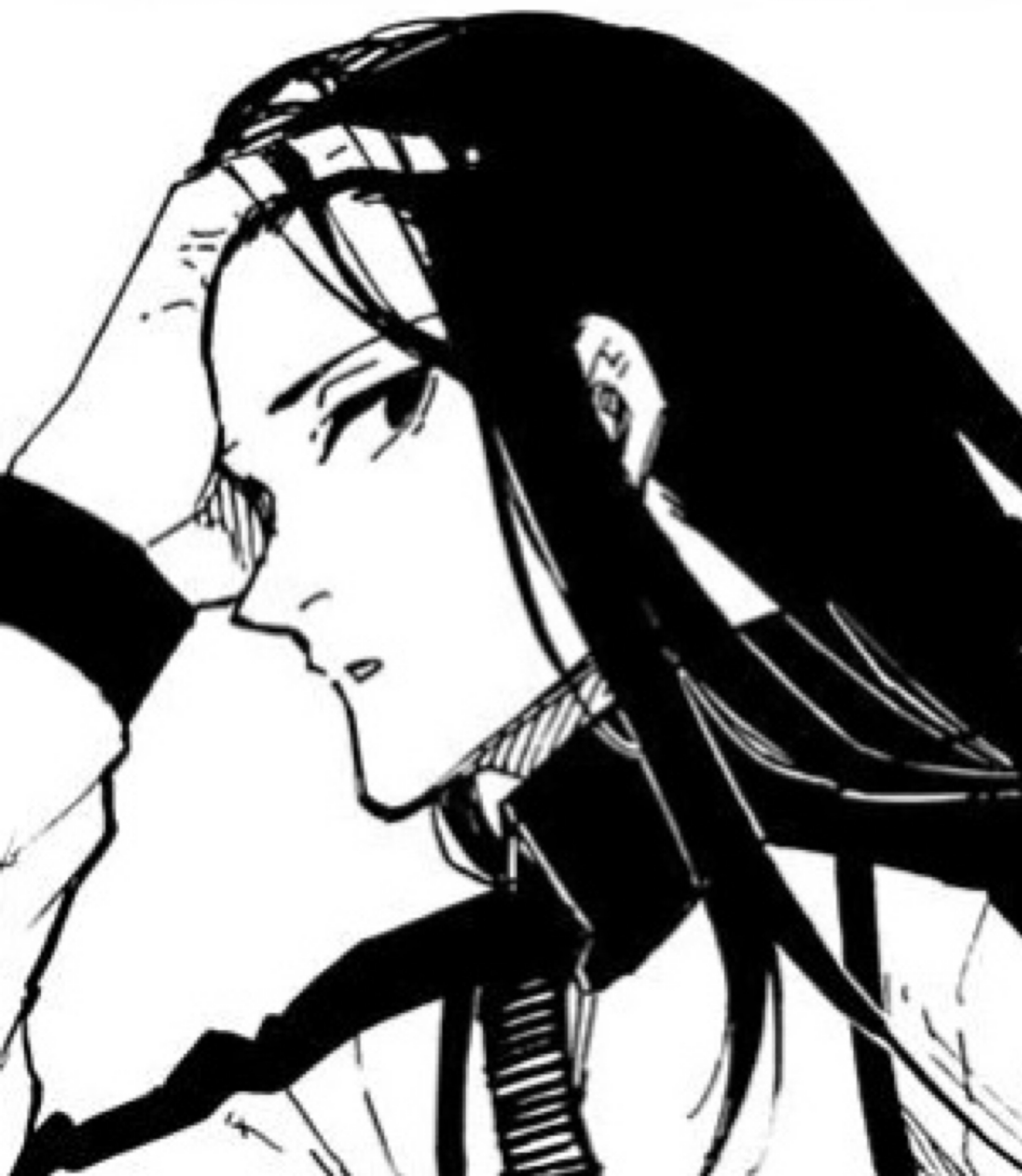 A character with long black hair, black nails, and a tall, slender build