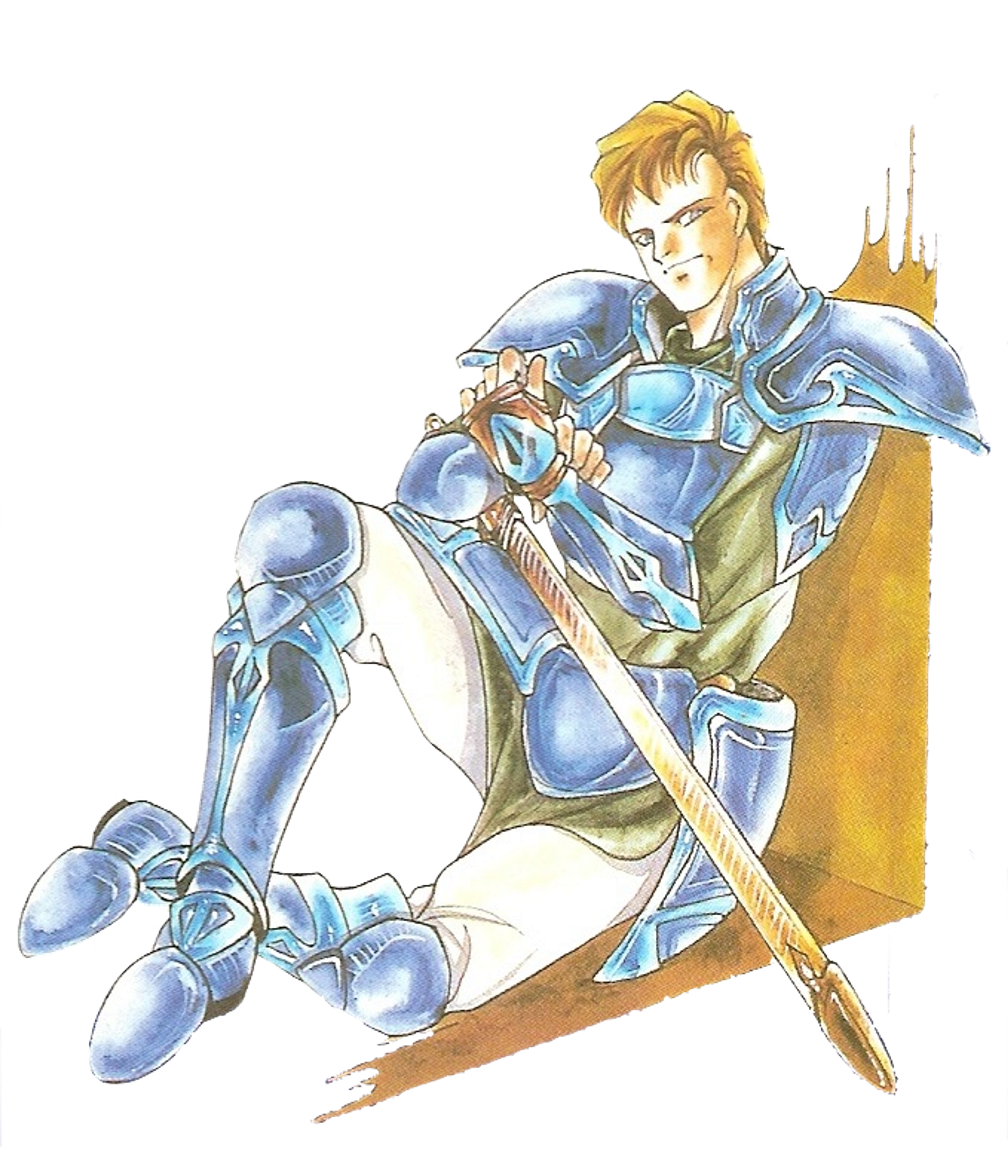 A male fantasy character in armor wielding a sword