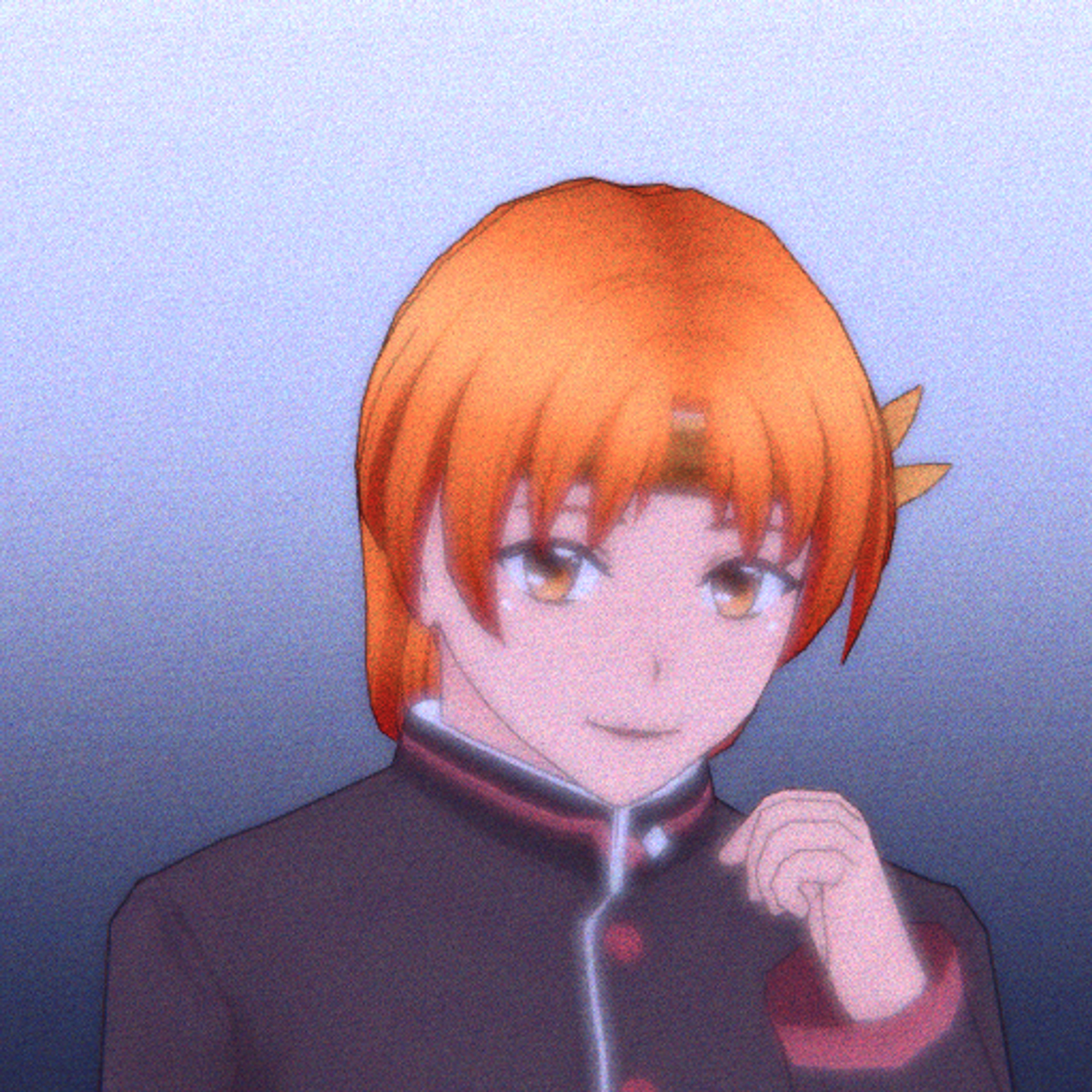 A young male character with orange hair wearing a school uniform