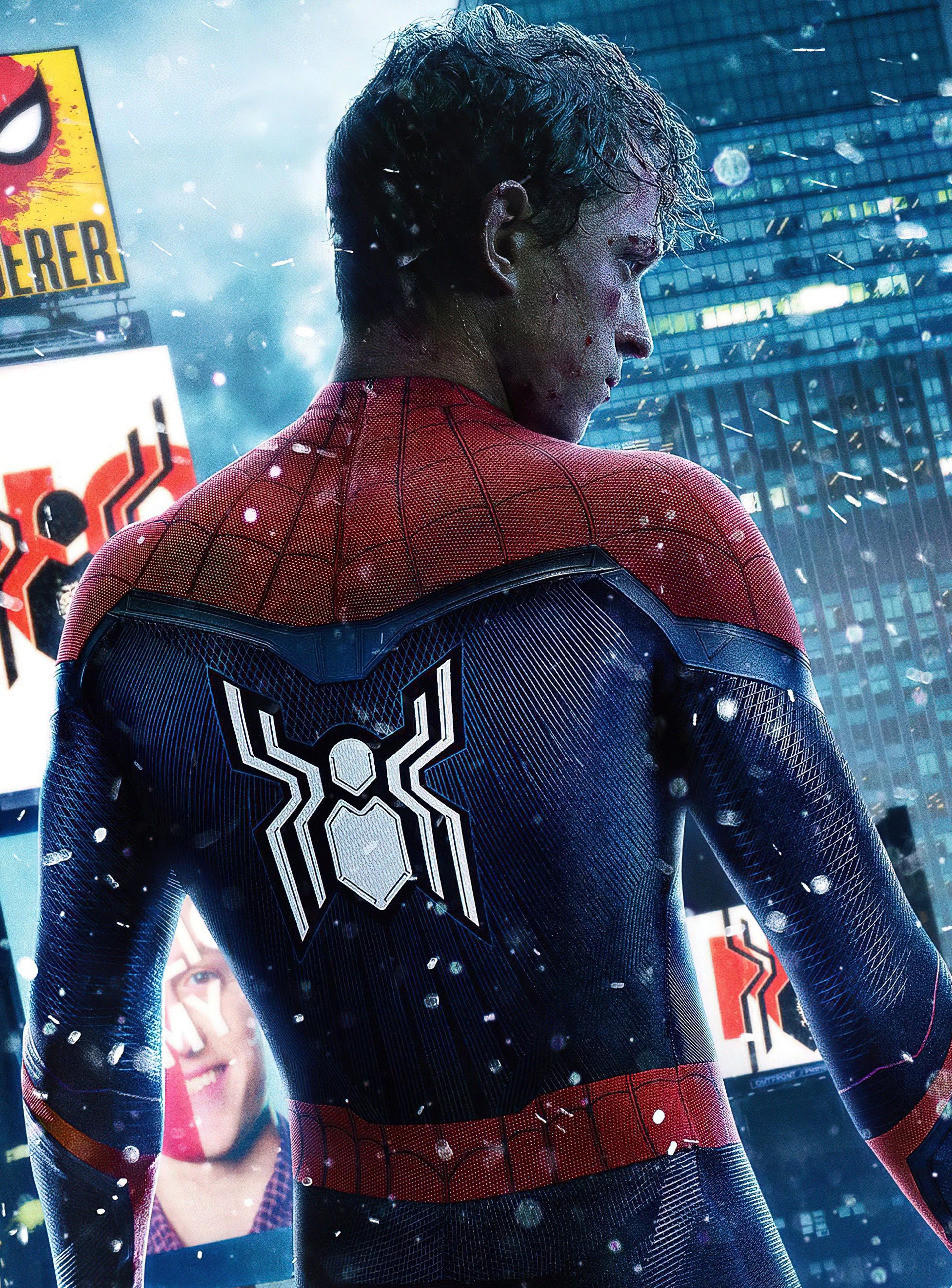 A superhero character in a red and blue costume with a spider emblem on the chest