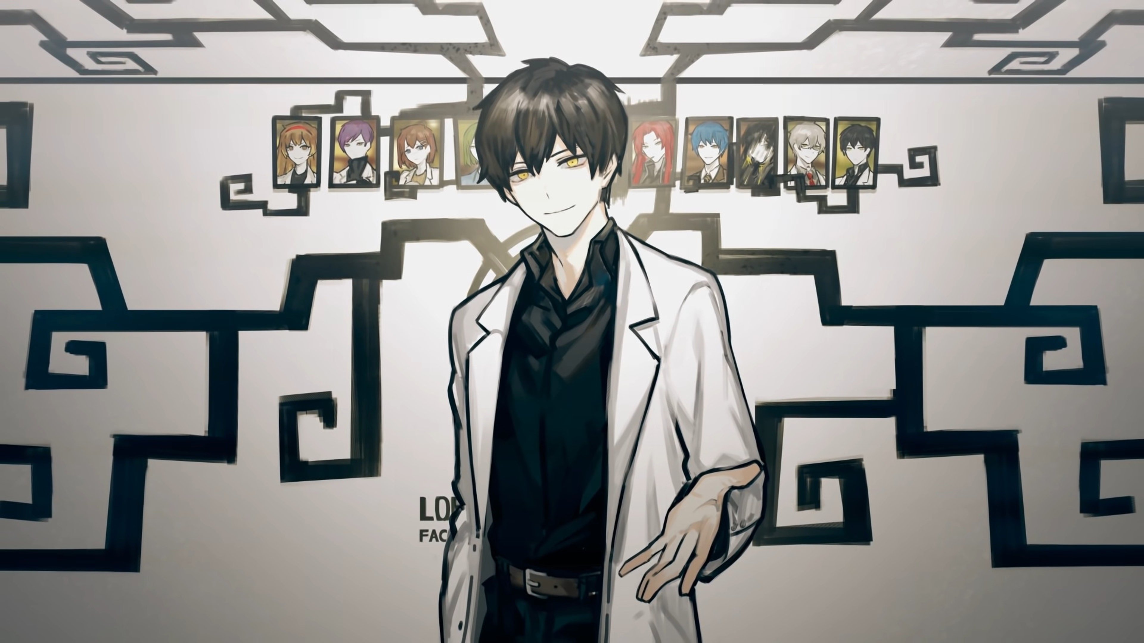 A serious-looking young man in a white lab coat