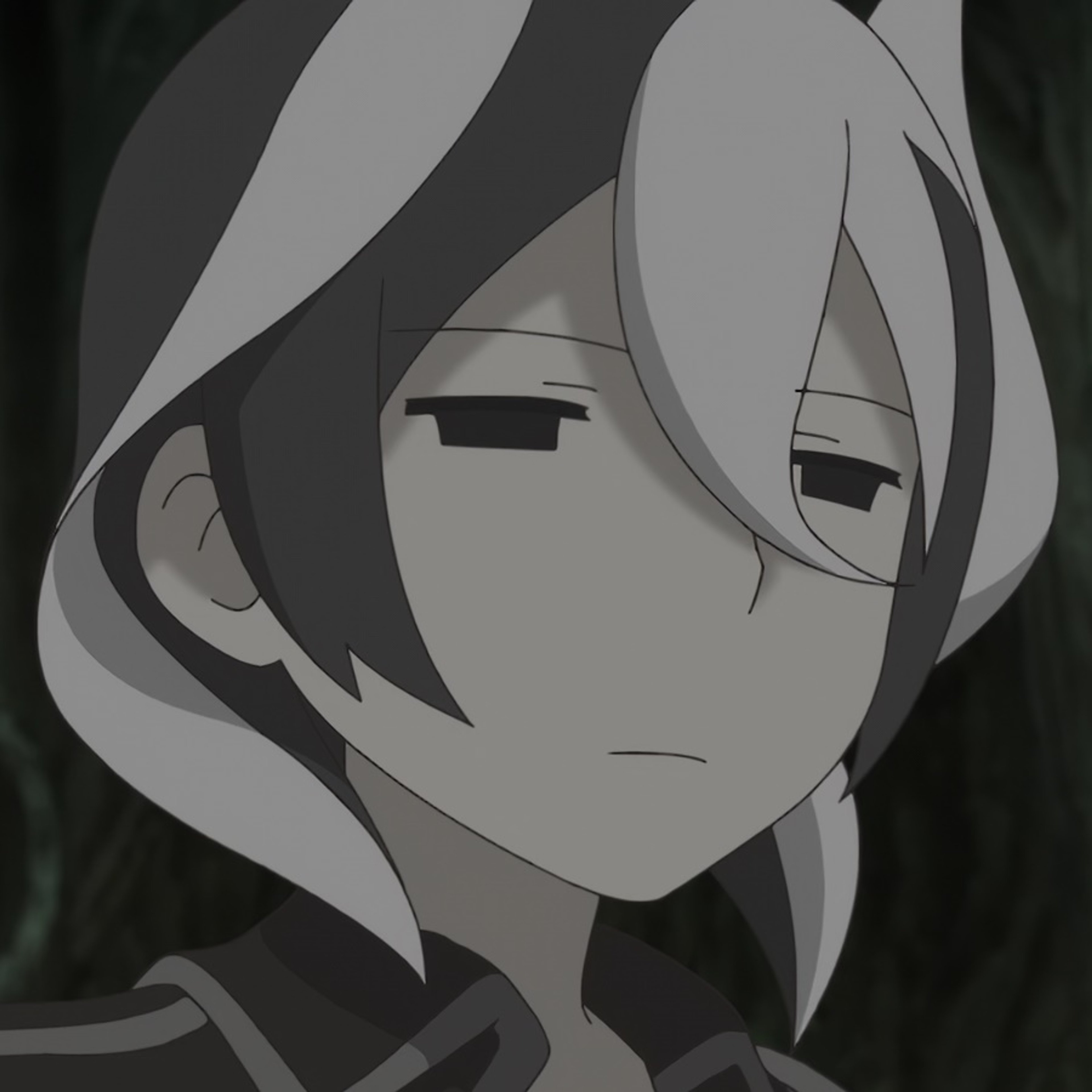 An anime-style character with gray hair and a stern expression