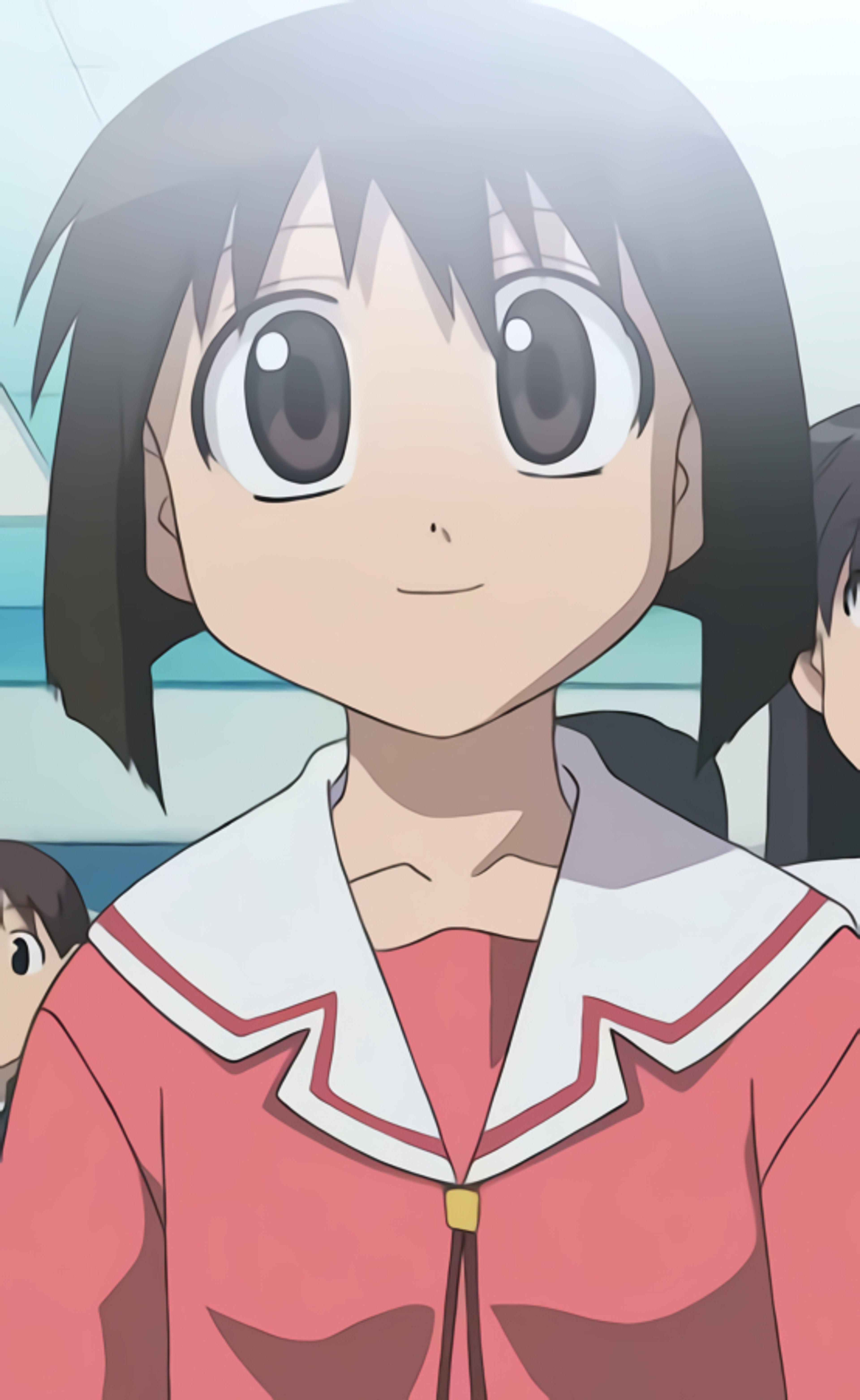 An anime-style character of a young high school girl in a red school uniform